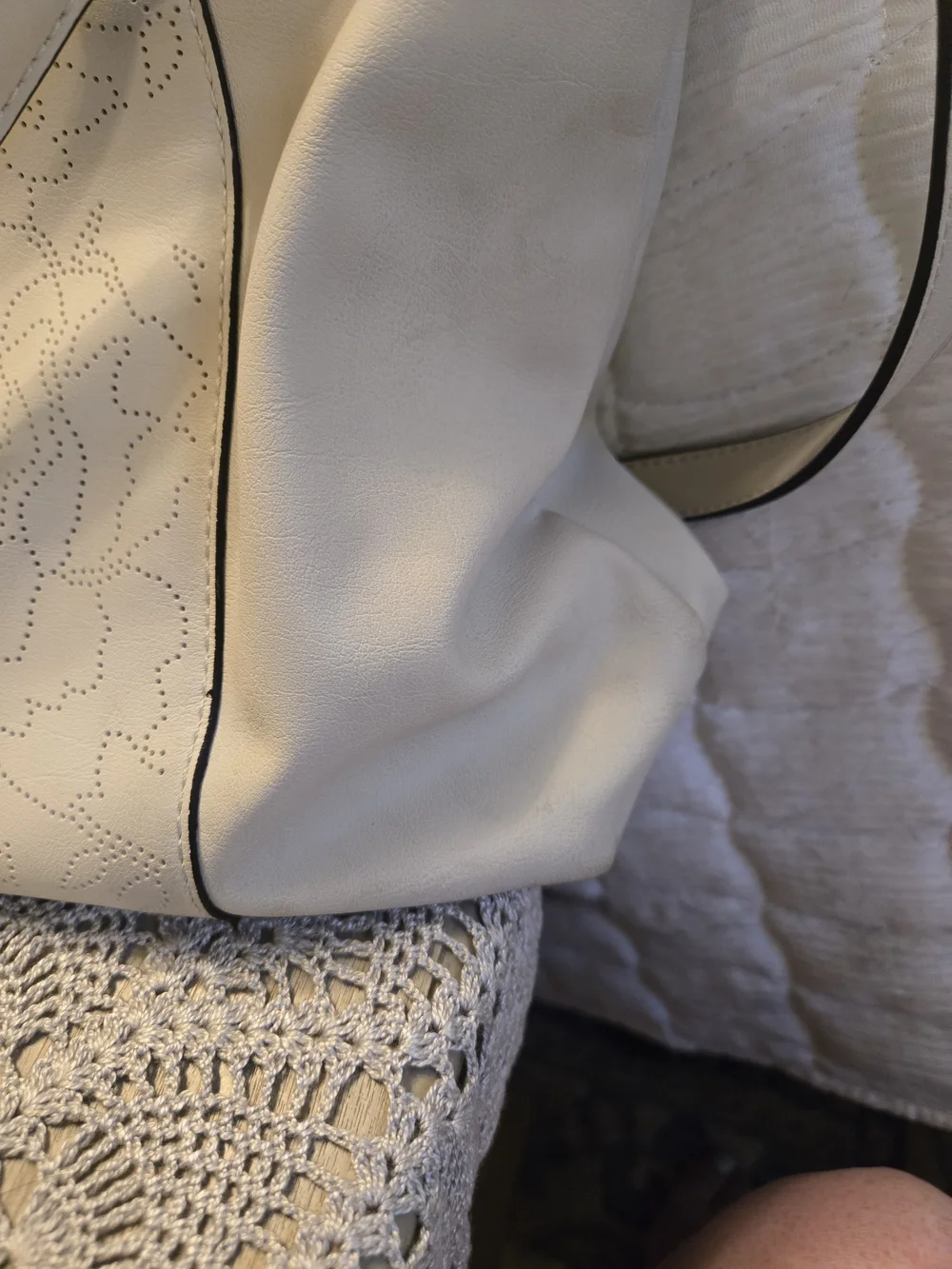 Simply Vera Wang Women's Cream Tote Bag with Floral Perforation